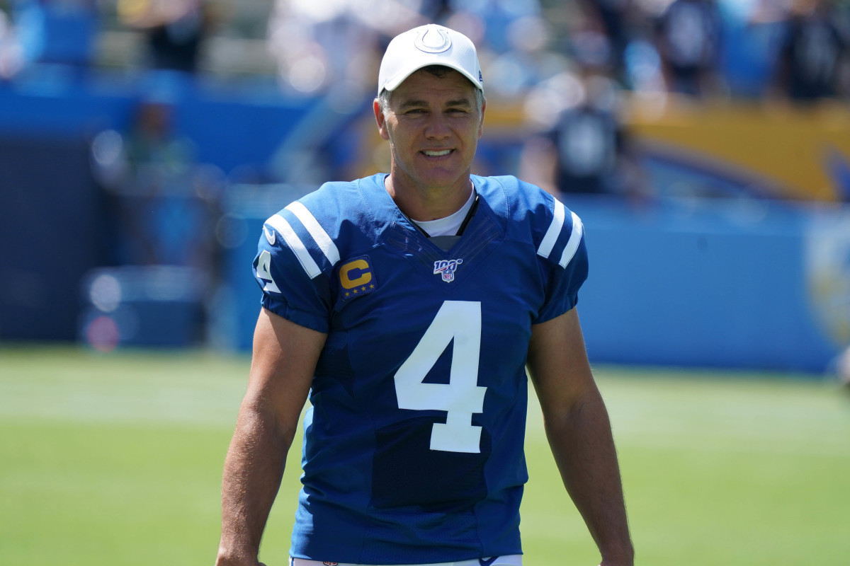 Indianapolis Colts kicker Adam Vinatieri, shown here before the 2019 season opener at Los Angeles, is reportedly headed to injured reserve with a left knee injury that requires surgery.