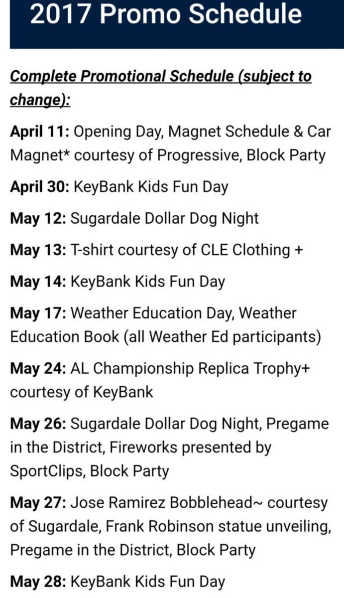 Cleveland Indians Release 2017 Promotional Schedule - Sports ...