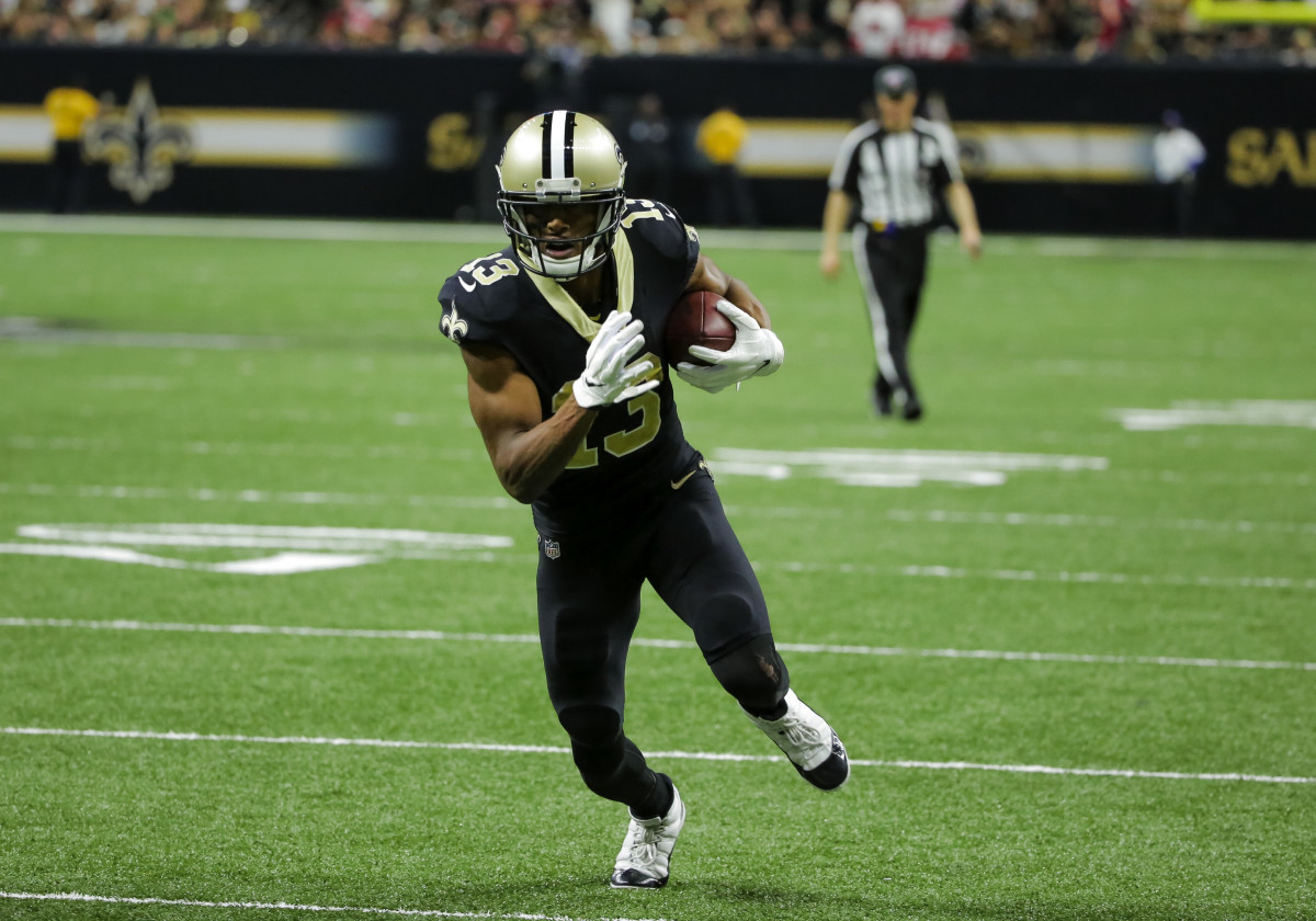Dec 8, 2019; New Orleans, LA, USA; New Orleans Saints wide receiver Michael Thomas (13) runs after a catch for a touchdown against the San Francisco 49ers during the second half at the Mercedes-Benz Superdome. Mandatory Credit: Derick E. Hingle-USA TODAY Sports