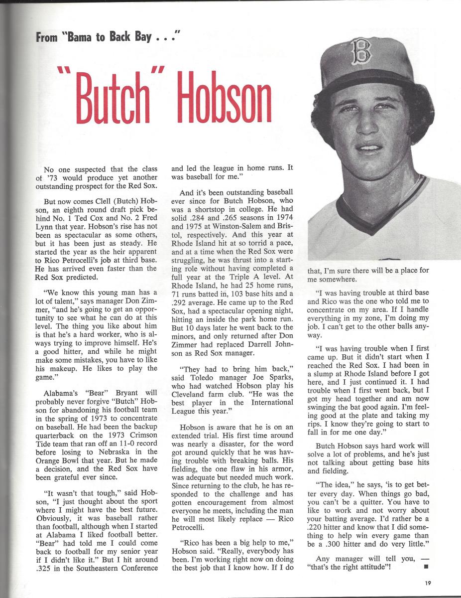 Butch Hobson1976 Boston Red Sox program