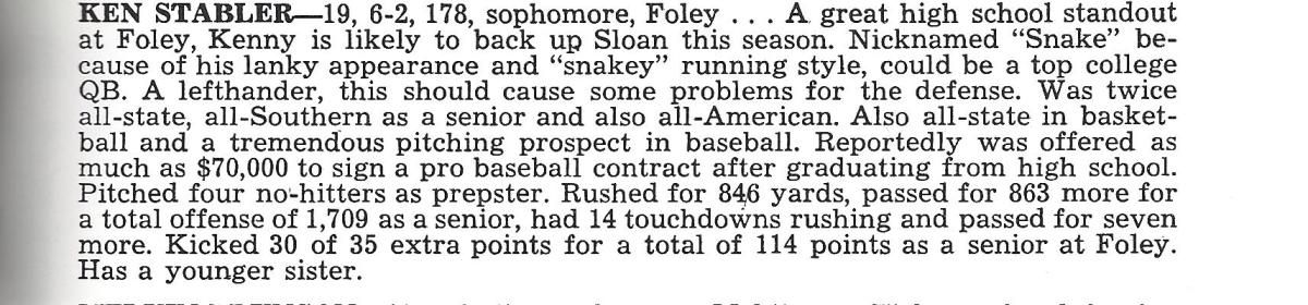 Stabler's write-up/bio from the 1965 Media Brochure.