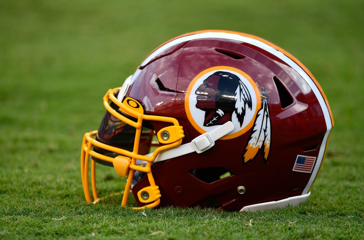 Aug 15, 2019; Landover, MD, USA; General view of Washington Redskins helmet at FedExField.