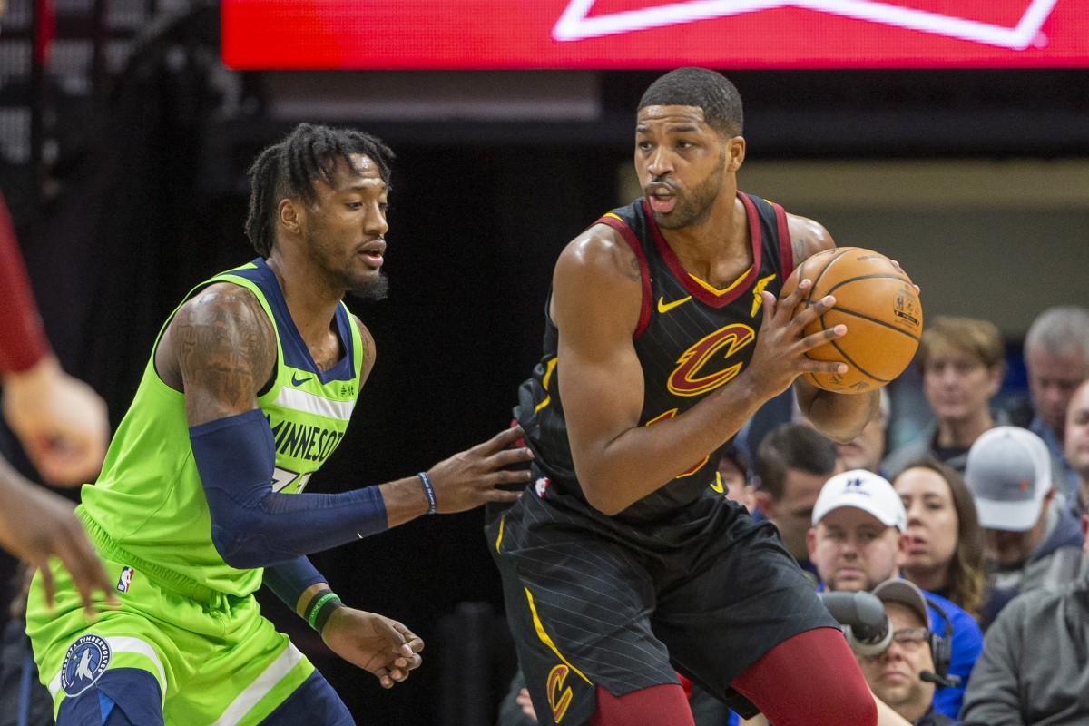 Cavaliers center Tristan Thompson looks to make a move against the Timberwolves.