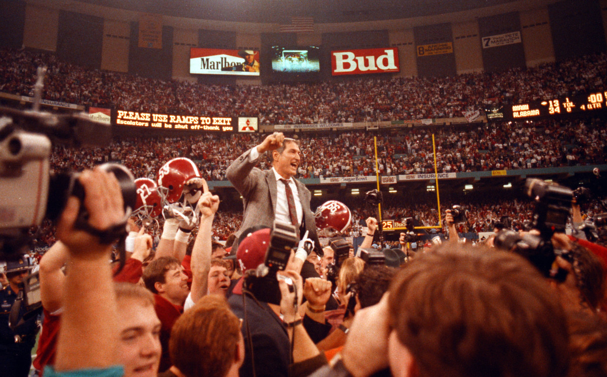 Gene Stallings was carried off the field after winning the 1992 national championship