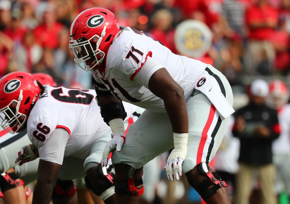 Georgia Bulldogs offensive lineman Andrew Thomas (71) during the first quarter at TIAA Bank Field.