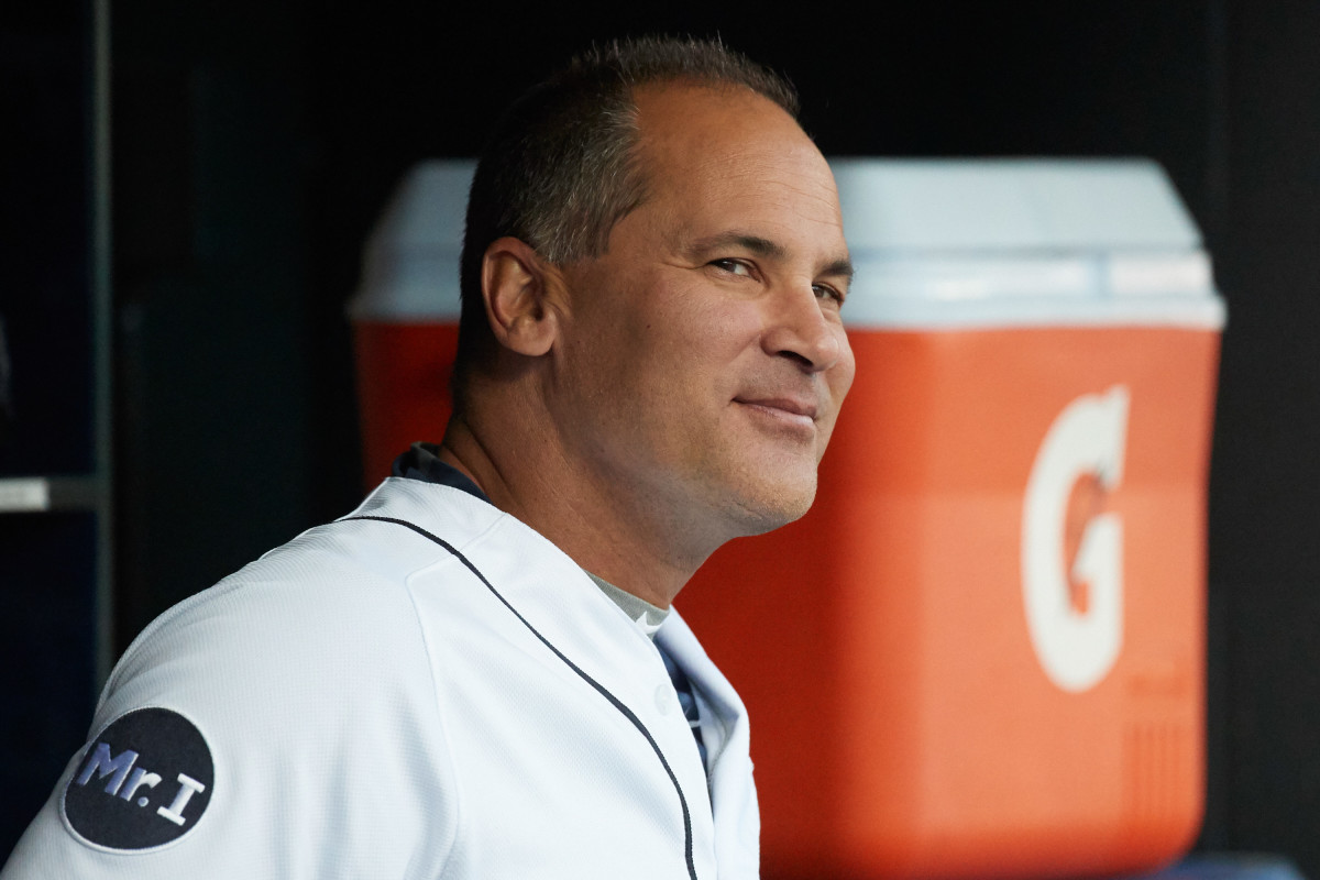 Jul 24, 2017; Detroit, MI, USA; Detroit Tigers first base coach Omar Vizquel (13) in the dugout prior to the game against the Kansas City Royals at Comerica Park.