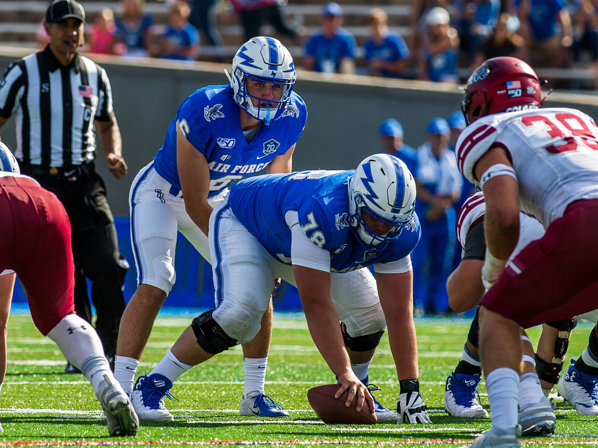 QB Jake Smith, now at Air Force, lines up for a snap against Colgate in August 2019.