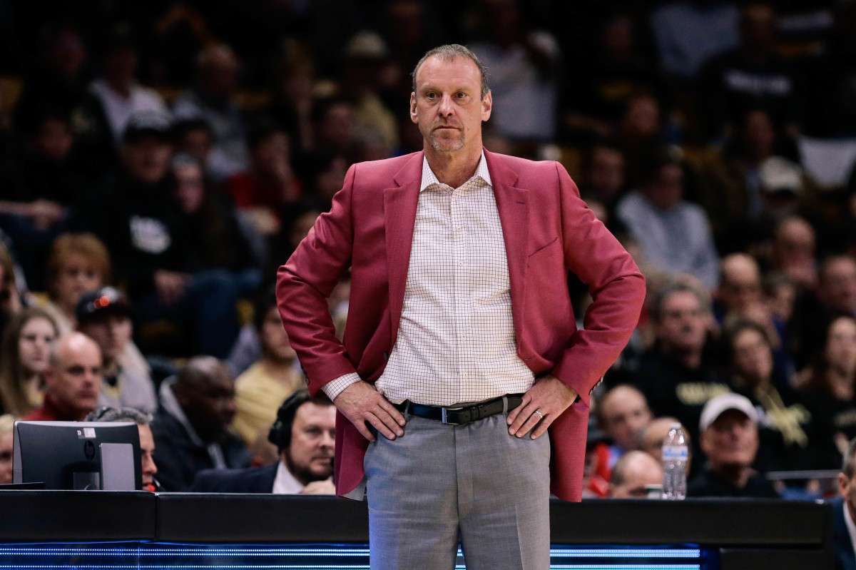 Feb 2, 2018; Boulder, CO, USA; Utah Utes head coach Larry Krystkowiak in the second half against the Colorado Buffaloes at Coors Events Center.