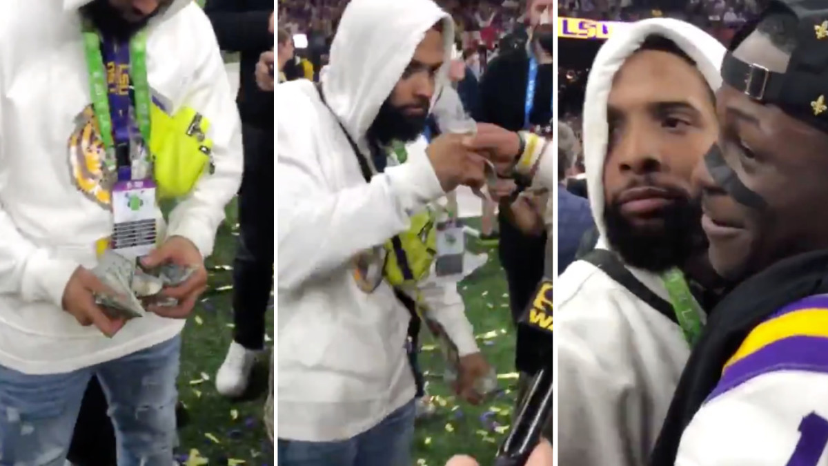 Odell Beckham gives handfuls of cash to LSU receivers after national championship win over Clemson