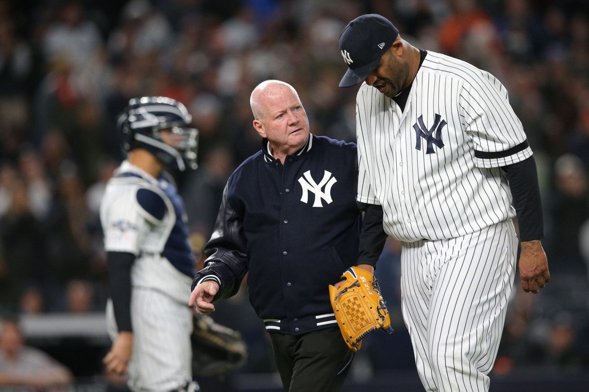 Steve Donohue Helps CC Sabathia Off the Mound in 2019 ALCS