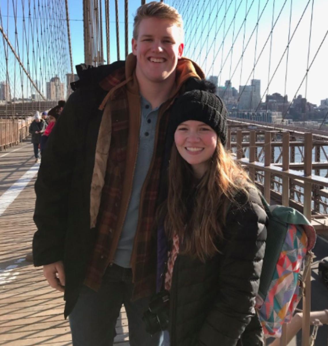 Indiana recruit Caleb Murphy is all smiles on the Brooklyn Bridge with his girlfriend Samantha Nance during their Christmas vacation trip to New York City. (Nance family photo)