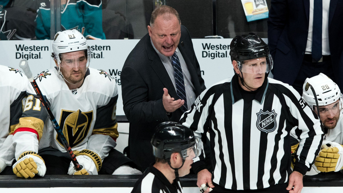 NHL head coach Gerard Gallant on the bench with the Vegas Golden Knights