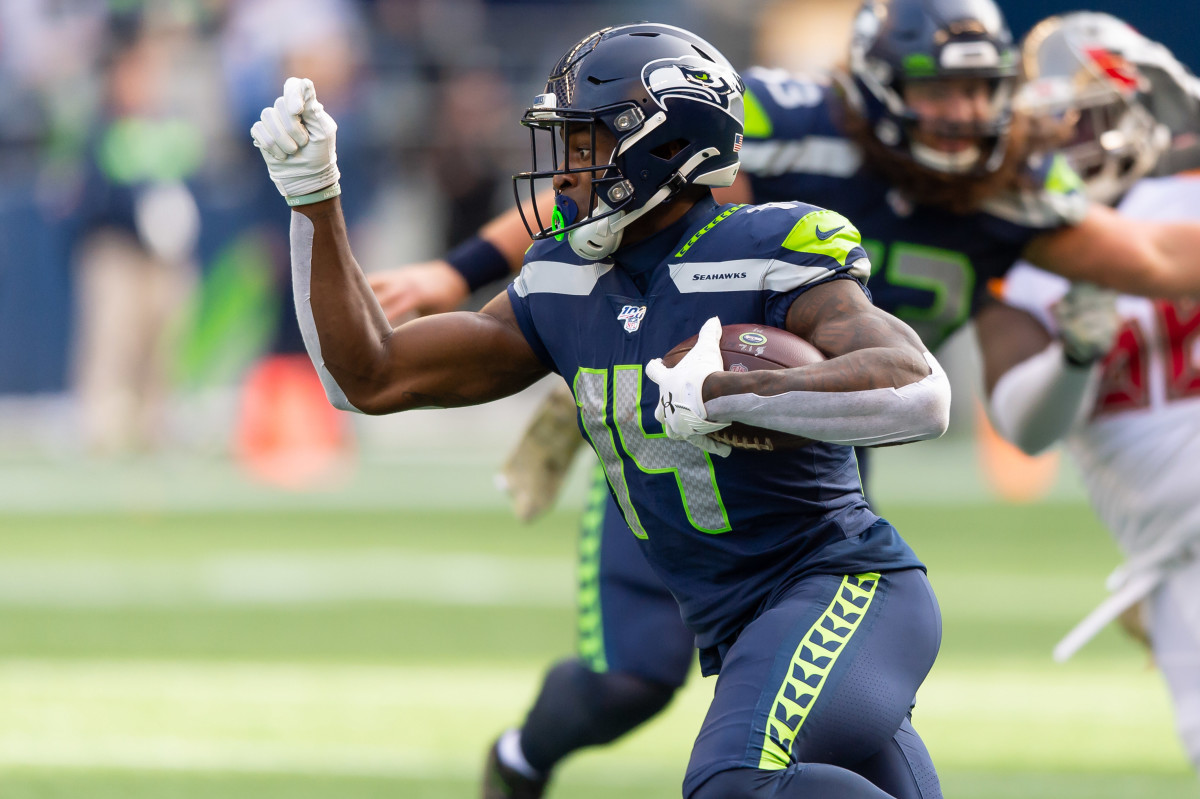 Seattle Seahawks wide receiver D.K. Metcalf (14) during the first half at CenturyLink Field. Seattle defeated Tampa Bay 40-34.