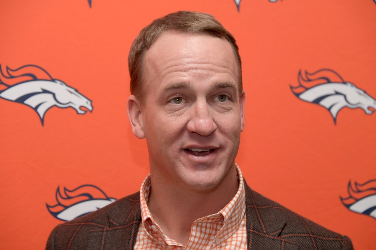 Peyton Manning at the Denver Broncos Happy Hour to kick off Super Bowl LIII at World of Coca-Cola.