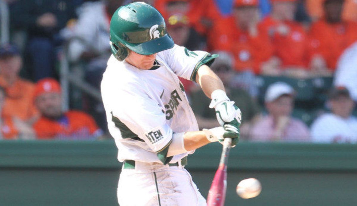 Jordan Keur hits game-winning homer in the top of the 10th to give MSU the win.  Photo courtesy of MSU SID.