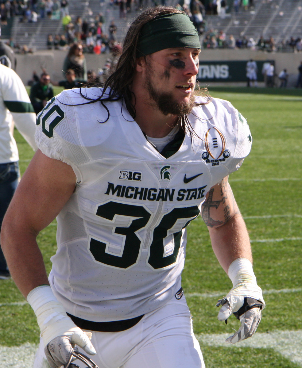 MLB Riley Bullough is the unquestioned leader of the 2016 Spartans.  Photo courtesy of Mark Boomgaard.