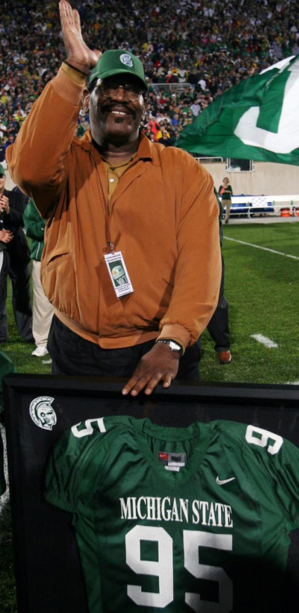 Bubba Smith stood tall on the field of Spartan Nation the night his jersey was retired.  Photo courtesy of Mark Boomgaard.