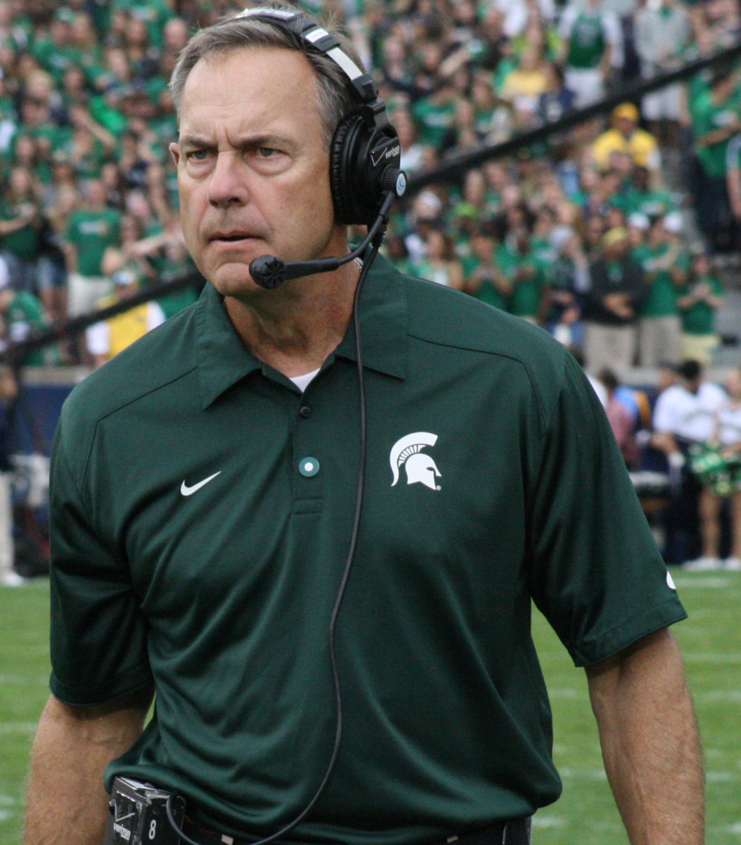 Mark Dantonio was awfully fired up versus Notre Dame in 2013.  Photo courtesy of Mark Boomgaard.
