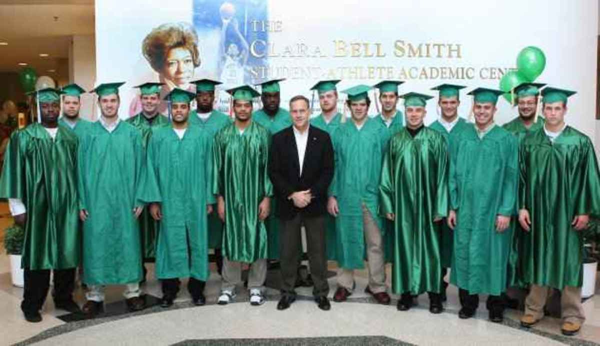 In four seasons under head coach Mark Dantonio, 82 percent (61 of 74) of his players who have completed their eligibility have earned their undergraduate degrees. Photo courtesy of MSU SID.