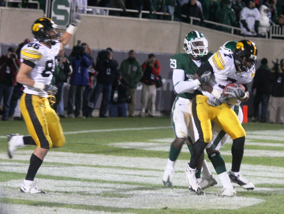 This final catch gave the Hawkeyes the win last year in the high cathederal and is a great example of Ferentz passion for film. Photo courtesy of Bill Marklevits.