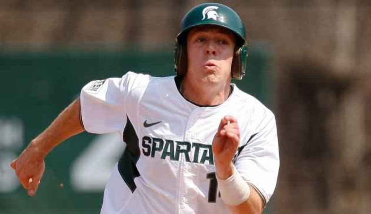 Eckerle ranks second in the Big Ten in batting with a .381 average and owns a 3.98 GPA in general business administration/pre-law. Photo courtesy of MSU SID.
