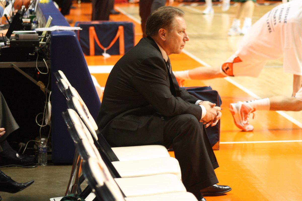 It was a long night for Tom Izzo watching his team turnover the ball and fail to play the defense he demands. Photo courtesy of Mark Boomgaard.