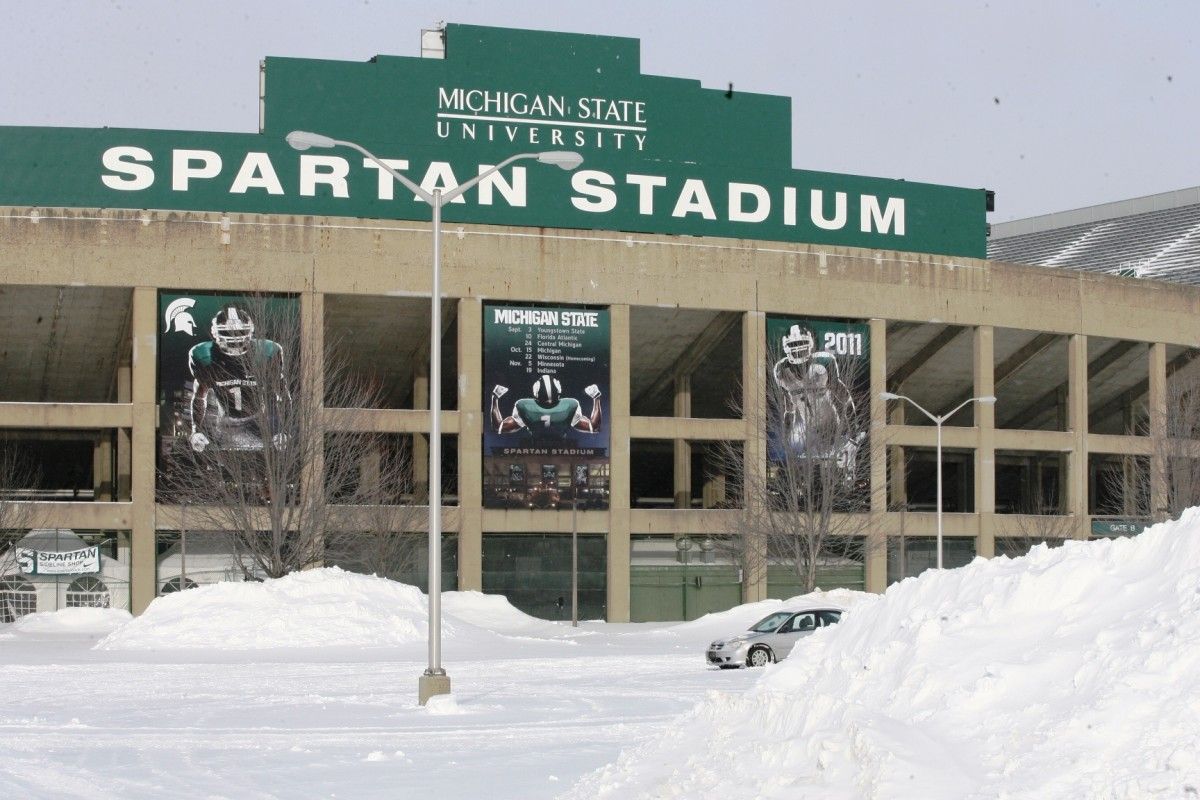 With signing day over, the snow may be high around the high cathederal of the Spartan Nation, but our eyes are on spring football. Photo courtesy of Bill Marklevits.
