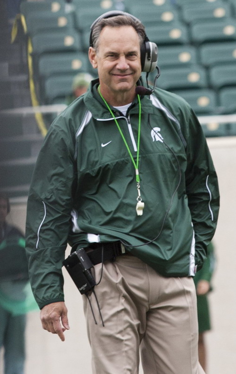 Dantonio was all business as he kicked off spring ball.  Here he is (above) all smiles at the Green White game last season.  Photo courtesy of Starr Portice.