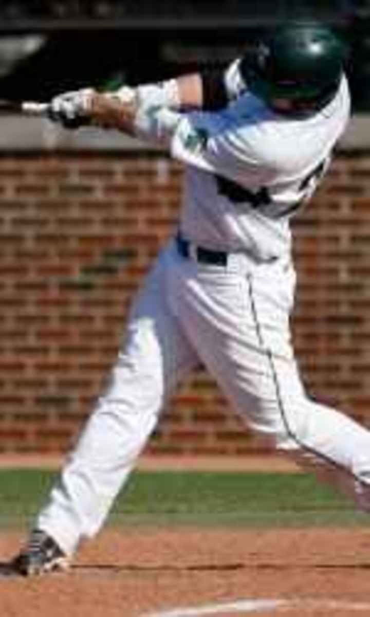 Senior co-captain goes 3-for-4 with two three-run homers and a career-high six RBIs.  Photo courtesy of MSU SID.