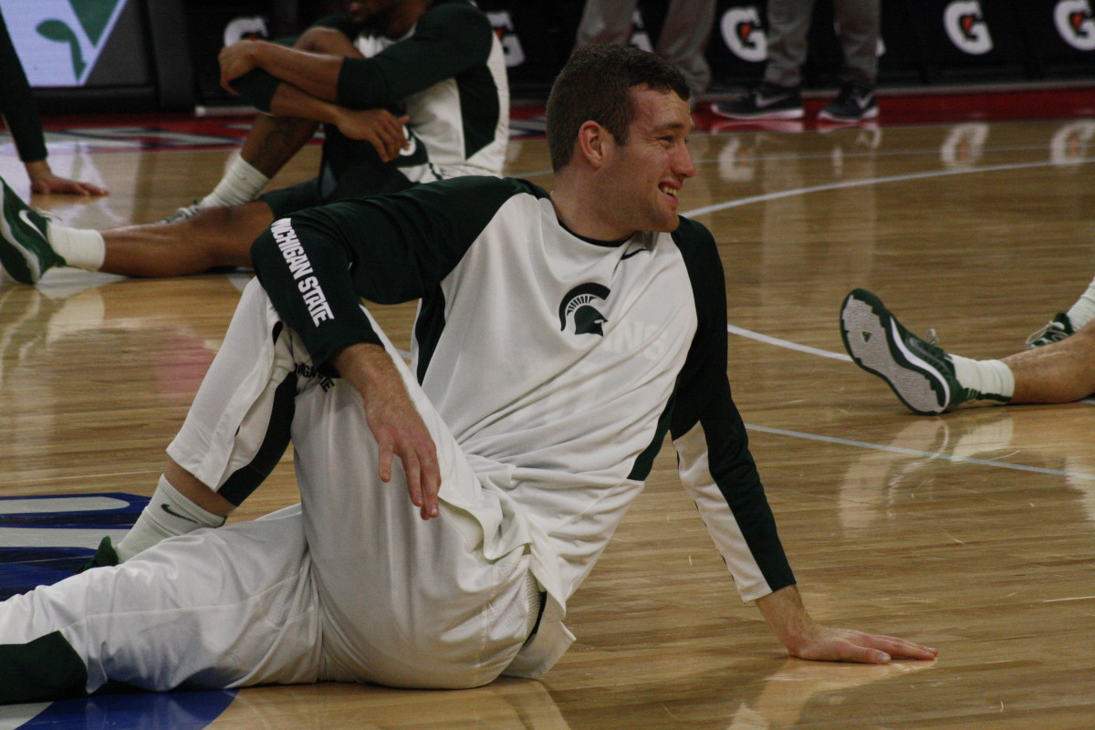 Matt Costello takes a moment to relax prior to a big Spartan road game in 2015.  Photo courtesy of Mark Boomgaard.