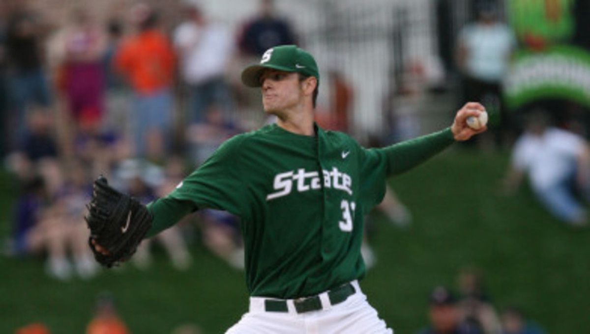Corcoran throws four-complete shutout innings for MSU.  Photo courtesy of Matt Mitchell from the MSU Athletic Communications.