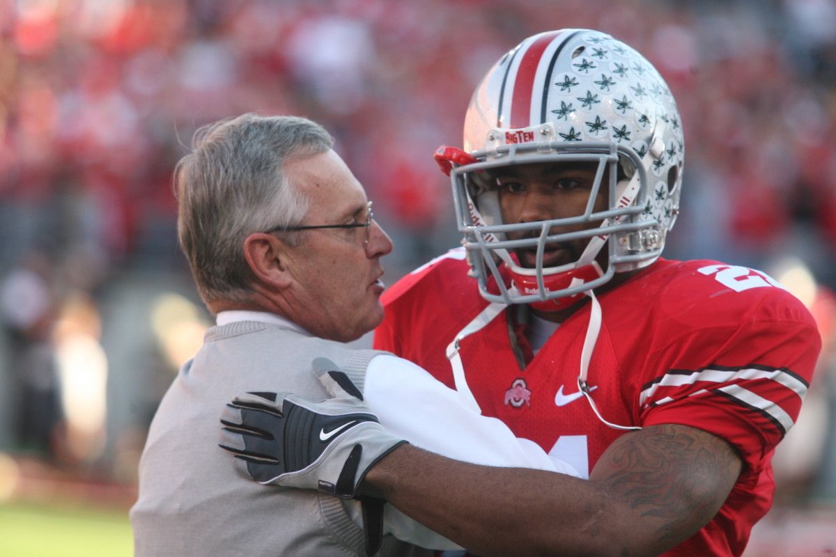 If Tressel and his team have to many celebratory hugs like this one in the Rose Bowl, this will be a long season for the Big Ten. Photo courtesy of Bill Marklevits.