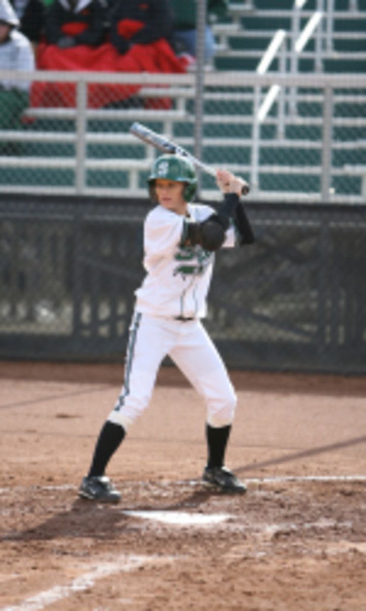 Kylene Hopkins leads Spartans going 2-for-3 at the plate with two RBIs. Photo courtesy of MSU SID.