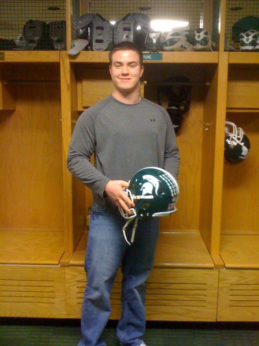 Bosch is a mountain of a young man with offers from all over the nation.  Here he is pictured above while on a visit at MSU.  Photo courtesy of Bosch.
