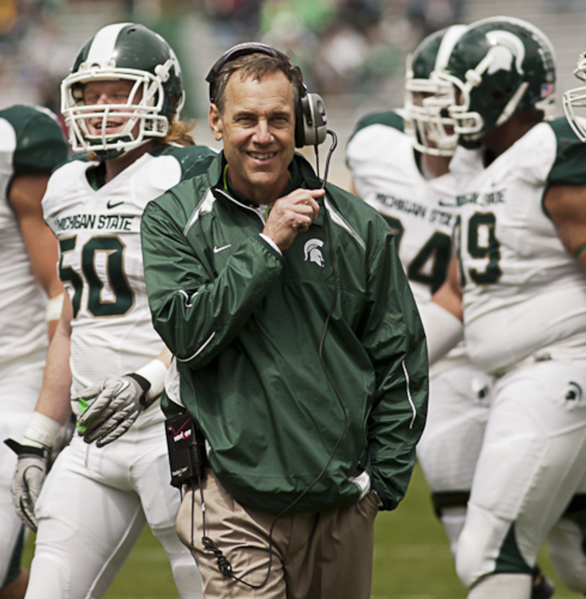 Mark Dantonio was all smiles this spring and with the current state of his program who can blame him. Photo courtesy of Starr Portice.