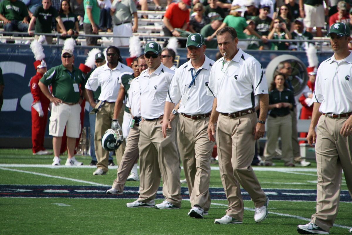 Dantonio confirmed what Spartan Nation was the first to report:  Dan Roushar his side kick is the new OC.  Photo courtesy of Mark Boomgaard.