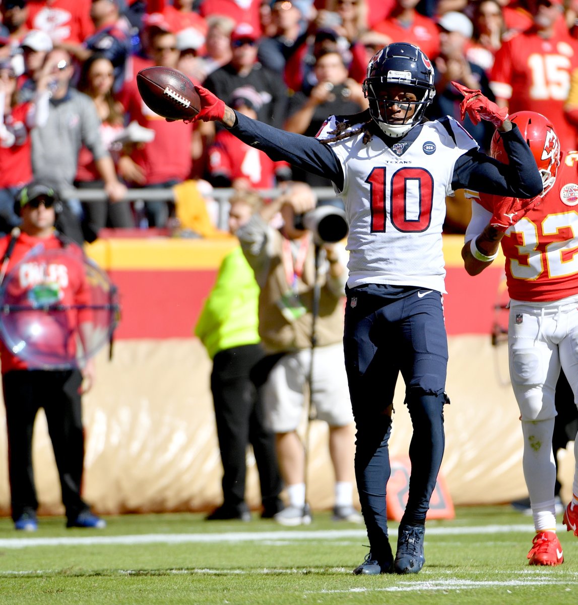 Texans receiver DeAndre Hopkins celebrates after gaining a first down against the Chiefs during the 2019 season.