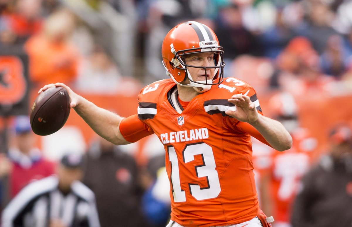 Former Browns quarterback Josh McCown fires a pass, 2016. On Oct. 11, 2015, McCown passed for 457 yards against the Ravens to set a franchise record for a single regular-season game.