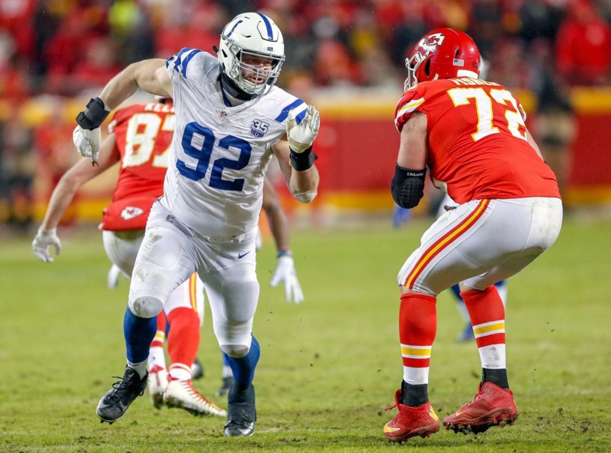 Matt Kryger/IndyStar Indianapolis Colts defensive end Margus Hunt (92) rushes the Kansas City Chiefs offense in the third quarter at Arrowhead Stadium in Kansas City, Mo., on Saturday, Jan. 12, 2019. Indianapolis Colts Play The Kansas City Chiefs At Arrowhead Stadium In Afc Playoffs 2019