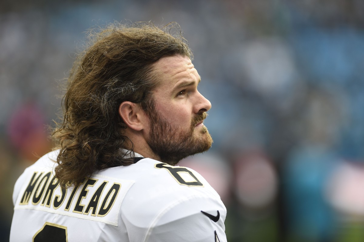 New Orleans Saints punter Thomas Morstead (6) before the game at Bank of America Stadium.