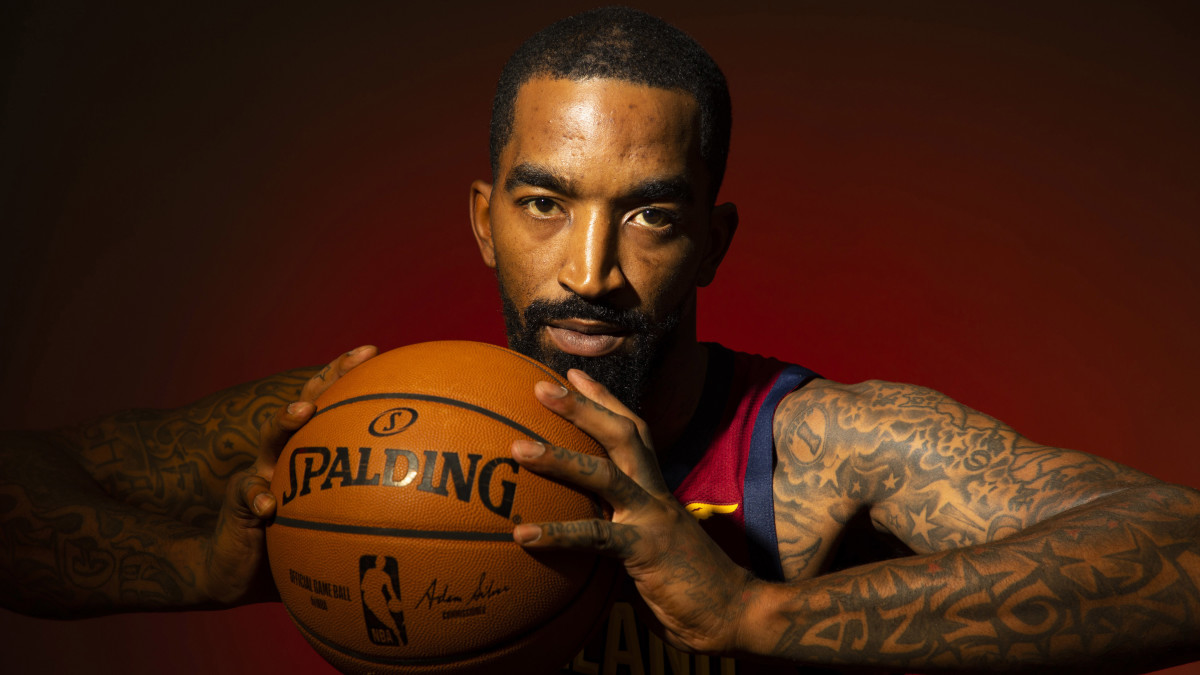 J.R. Smith poses for a portrait at media day