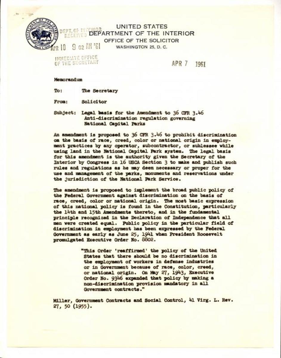 Solcitor Letter to Udall 4-7-61