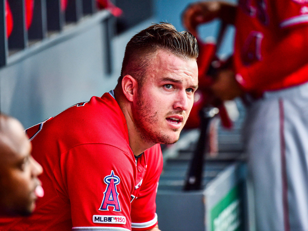 Mike Trout sitting on the bench