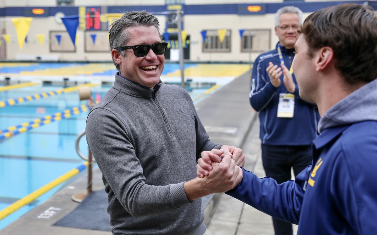Dave Durden shares a winning moment during the 2020 swim season