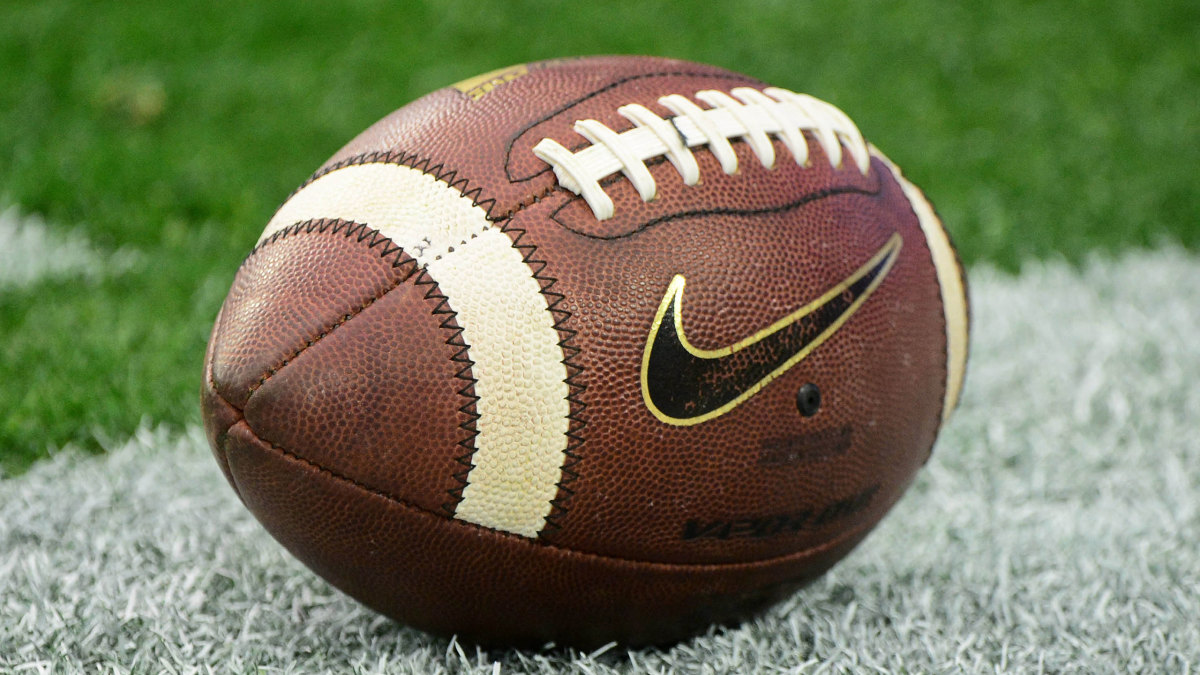 A generic view of a football before an NCAA game