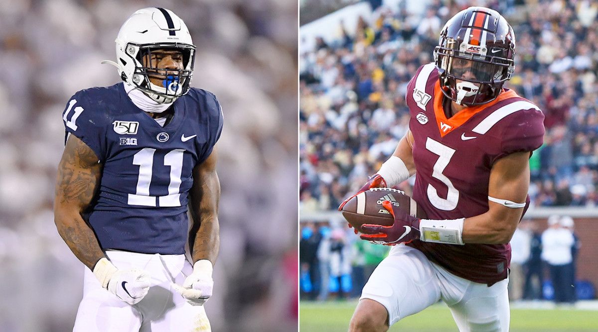 Penn State linebacker Micah Parsons (left) and Virginia Tech defensive back Caleb Farley have both opted out of the 2020 college football season.