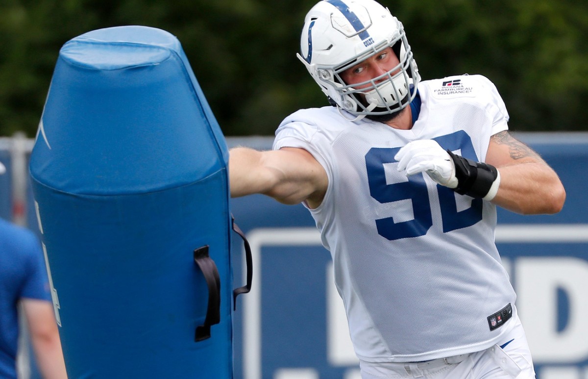 Indianapolis Colts defensive end Margus Hunt (92) during their preseason training camp practice at Grand Park in Westfield on Monday, August 5, 2019. Colts Preseason Training Camp © Matt Kryger/IndyStar via Imagn Content Services, 
