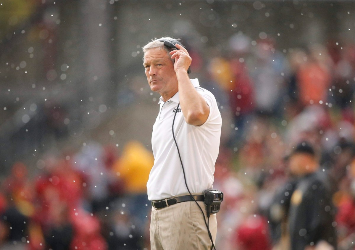 Iowa football coach Kirk Ferentz had to deliver the news to his team on Tuesday that there would be no 2020 fall season. (Bryon Houlgrave/Des Moines Register-Imagn Content Service)