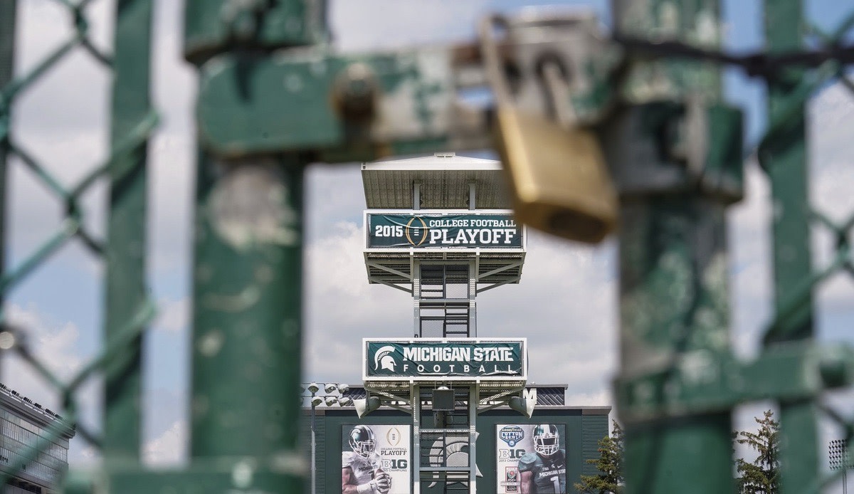 Michigan State football stadium is locked up and will stay that way through the fall season.
