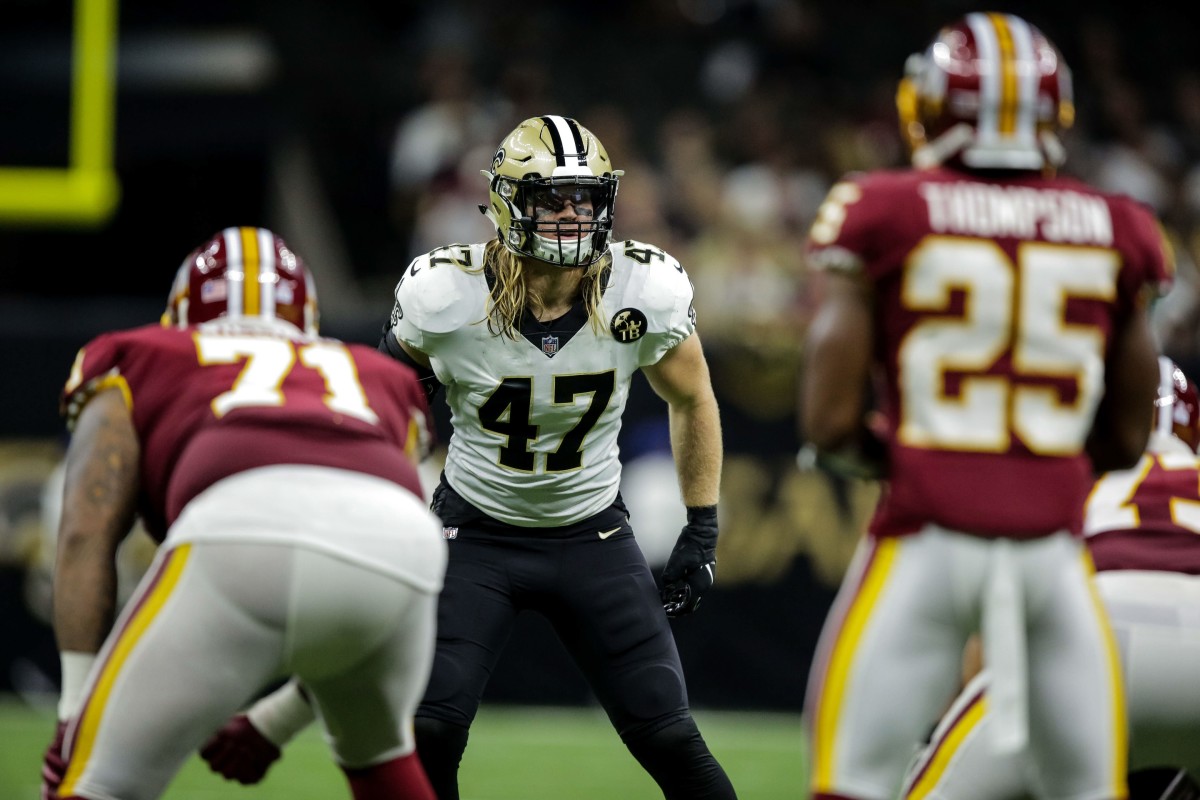 Oct 8, 2018; New Orleans, LA, USA New Orleans Saints linebacker Alex Anzalone (47) against the Washington Redskins during the second half at the Mercedes-Benz Superdome © Derick E. Hingle-USA TODAY Sports